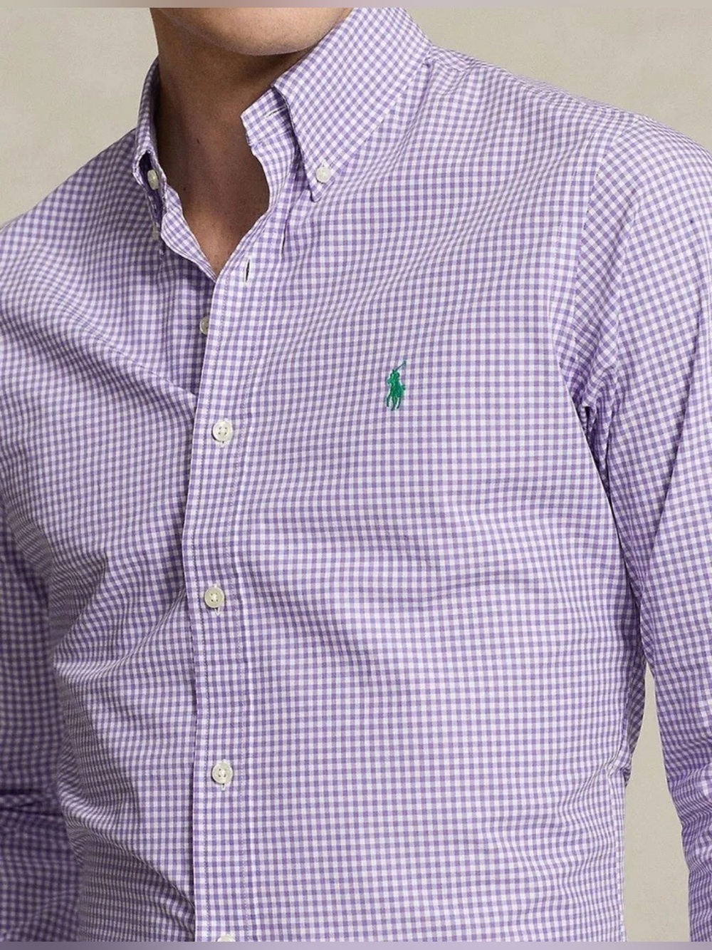 POLO Ralph Lauren Sz Lg PURPLE GINGHAM PLAID Button Down Shirt Preppy Designer
